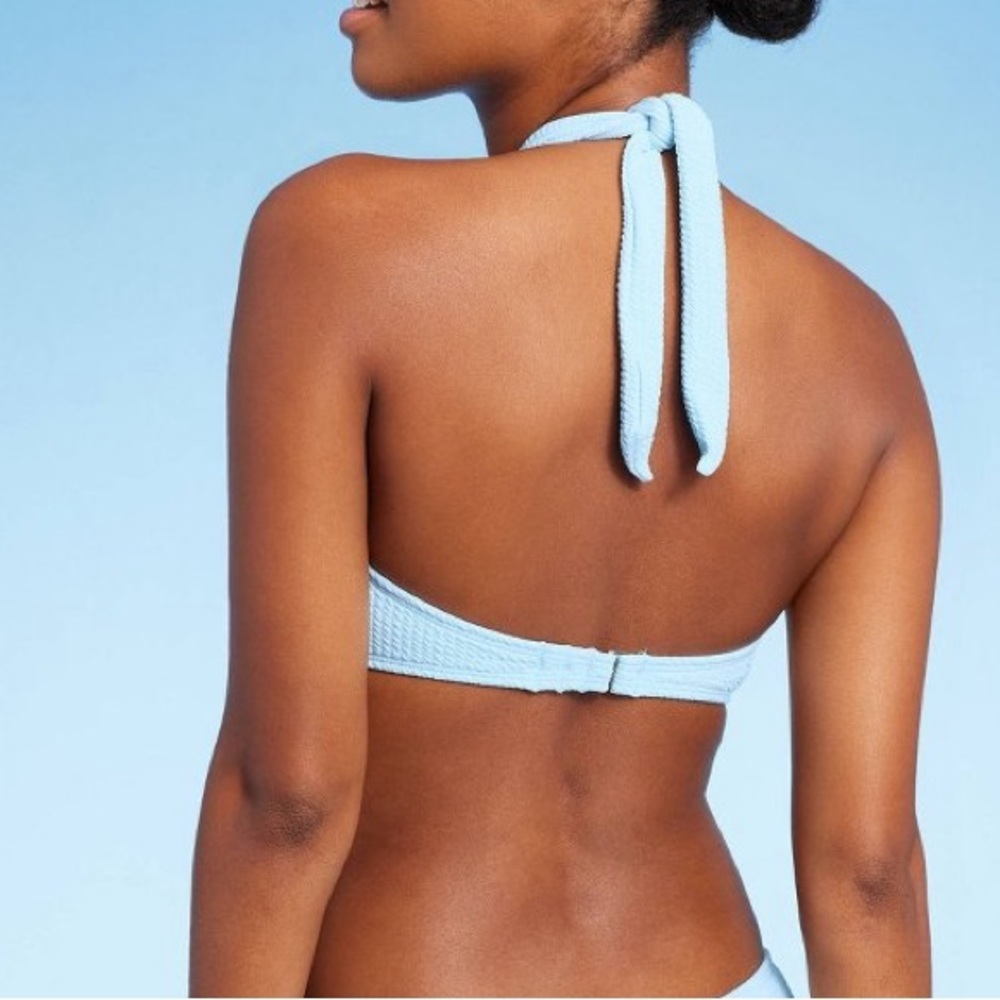Wild Fable Cross Front‎ Pucker Textured Halter Bikini Top Light Blue - Picture 2 of 8